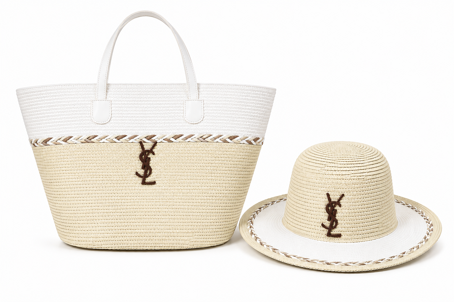 Saint Laurent woven tote bags and matching hats