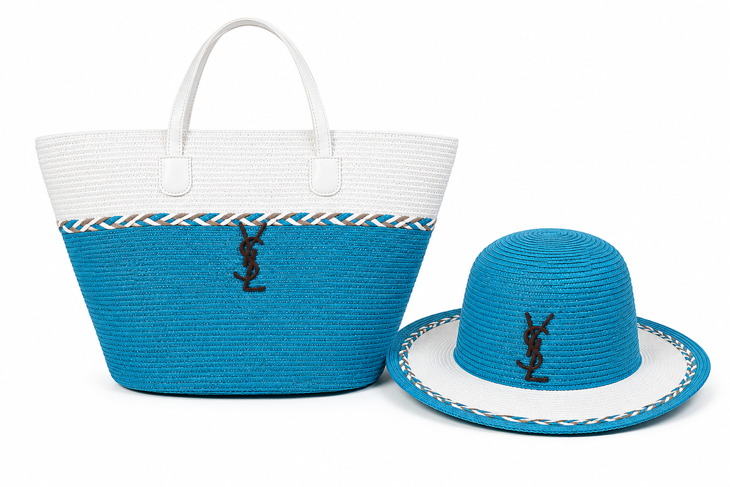 Saint Laurent woven tote bags and matching hats