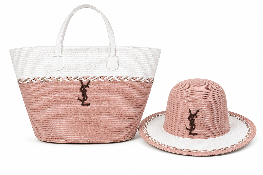 Saint Laurent woven tote bags and matching hats