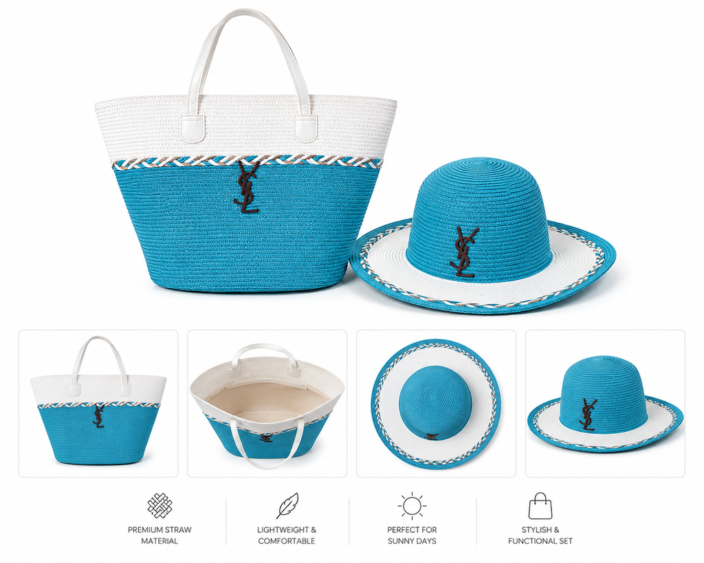 Saint Laurent woven tote bags and matching hats
