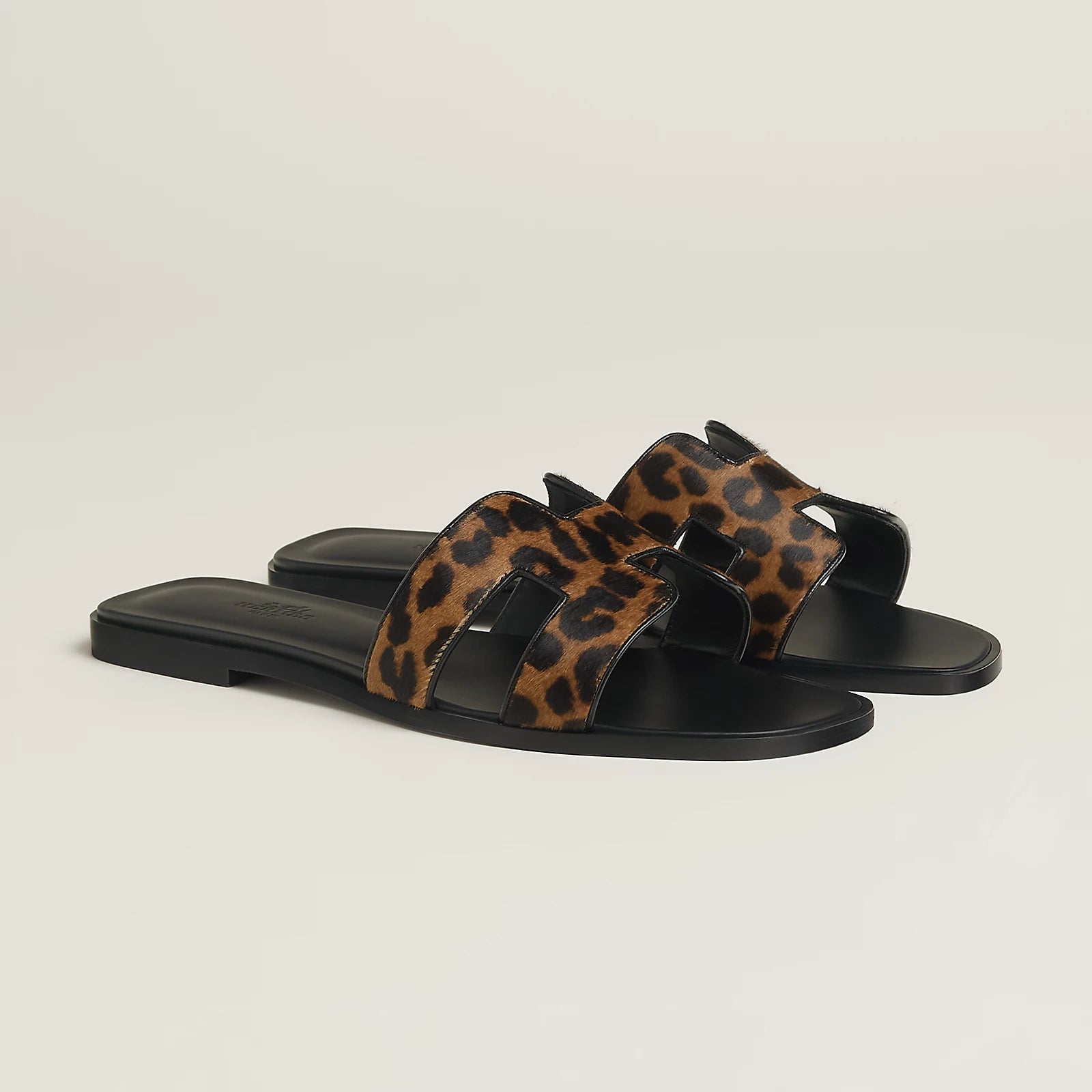 Oran sandals in a leopard print pony-hair material