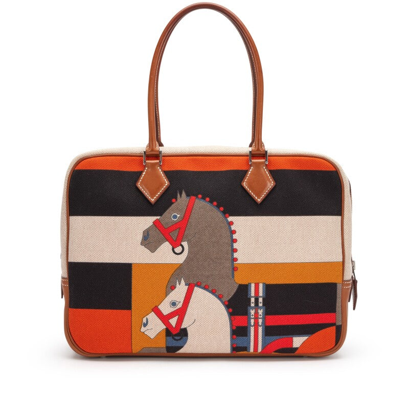 Hermès Barenia and Rocobar Print Toile Plume 32 Palladium Hardware,