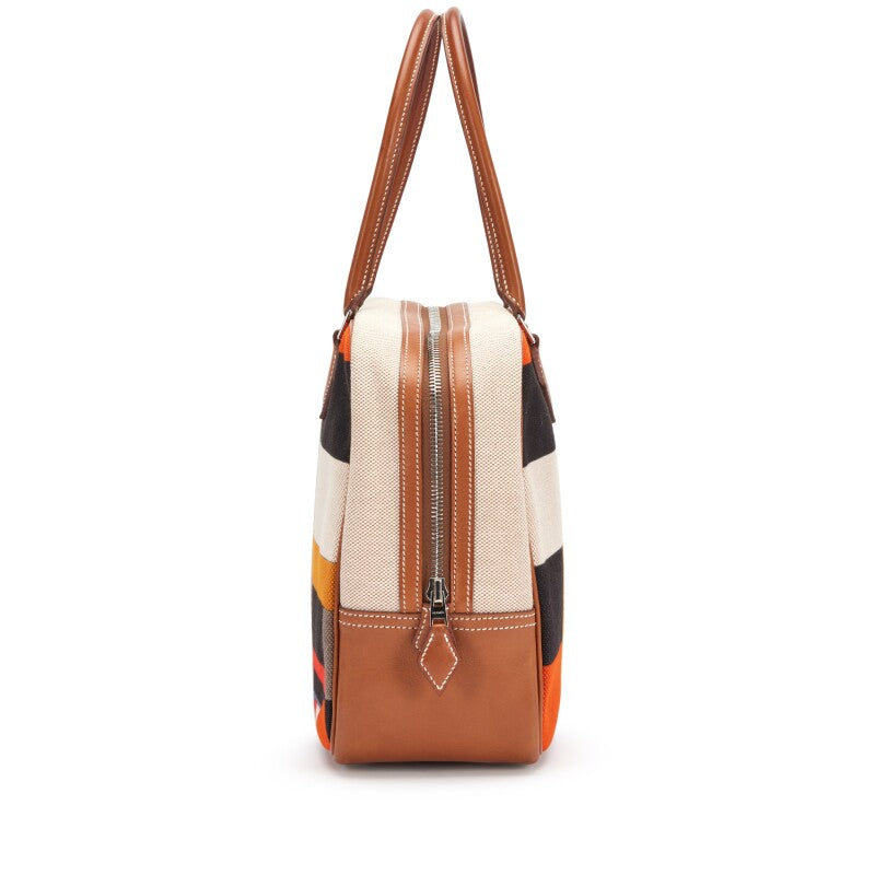 Hermès Barenia and Rocobar Print Toile Plume 32 Palladium Hardware,